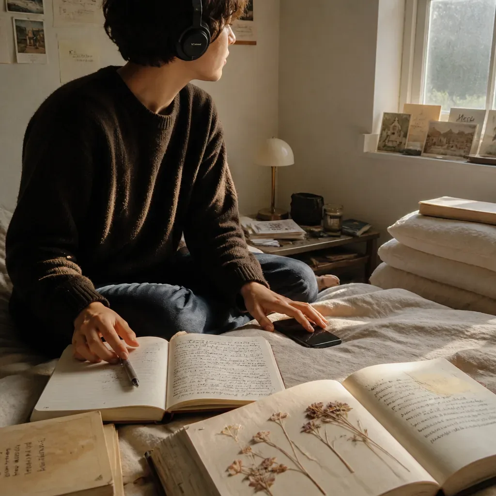 Person listening to audio on the bed