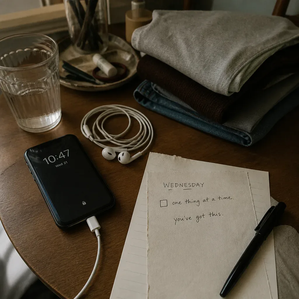 Prepared phone water and note for morning