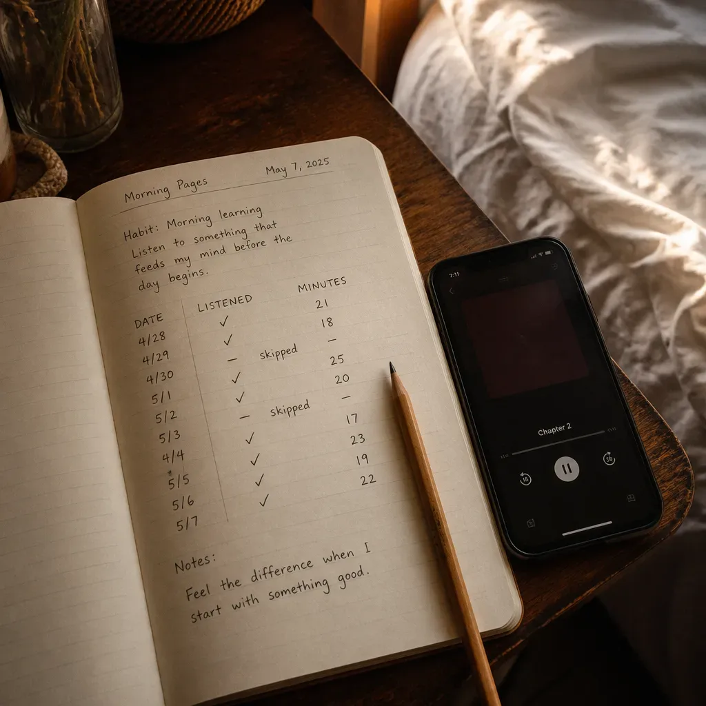 Notizbuch trackt die Audiopraxis zur Schlafenszeit