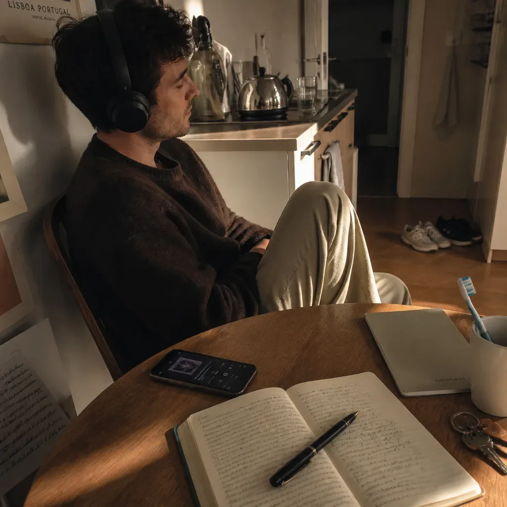 Person hört morgens Zukunfts-Ich-Audio