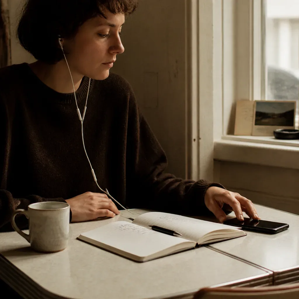 Person listening before opening a bank app