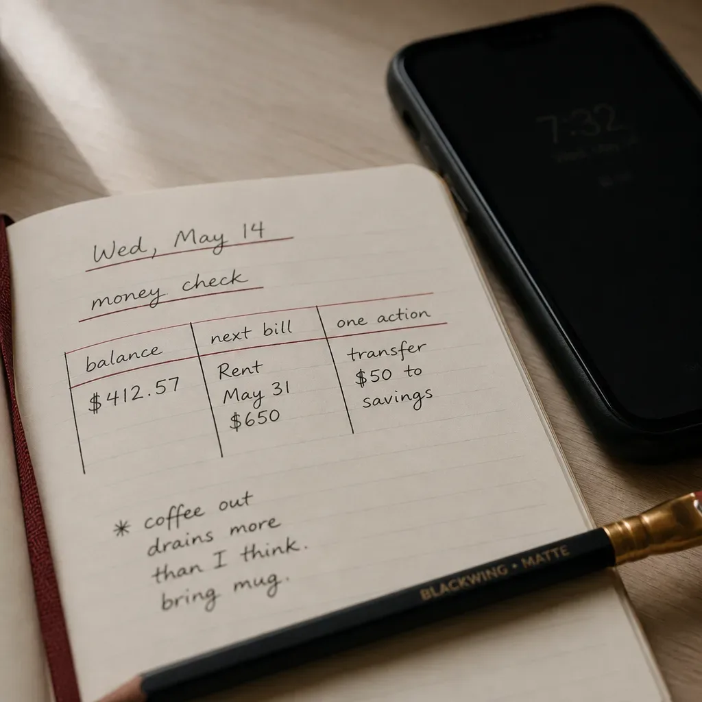 Notebook with one small money action