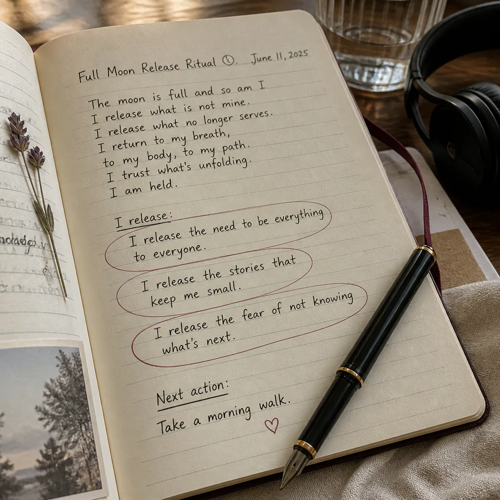 Notebook with release sentences and one next action