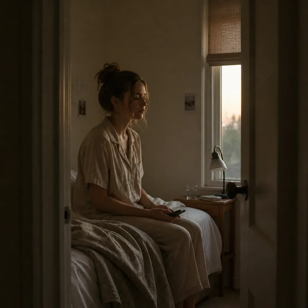 Person listening to future-self audio before sunrise