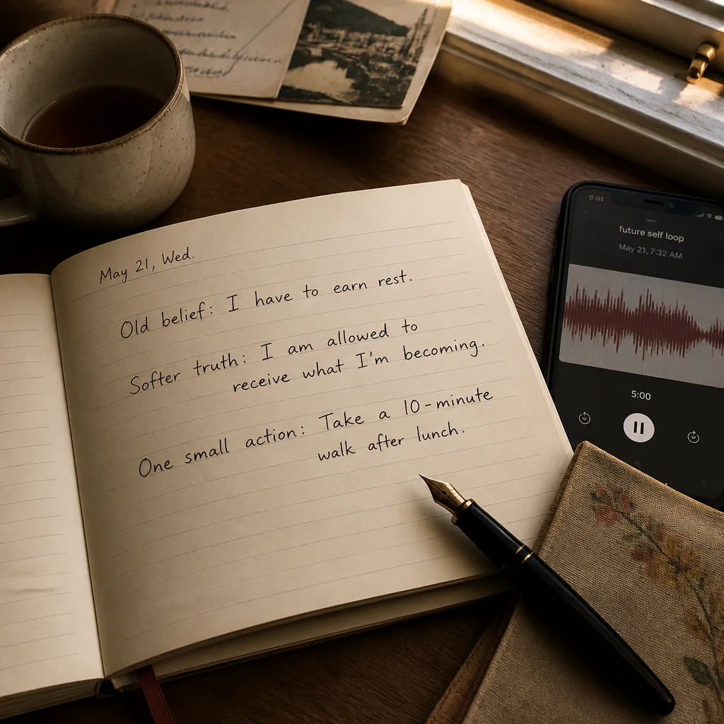 Notebook with belief script and audio loop