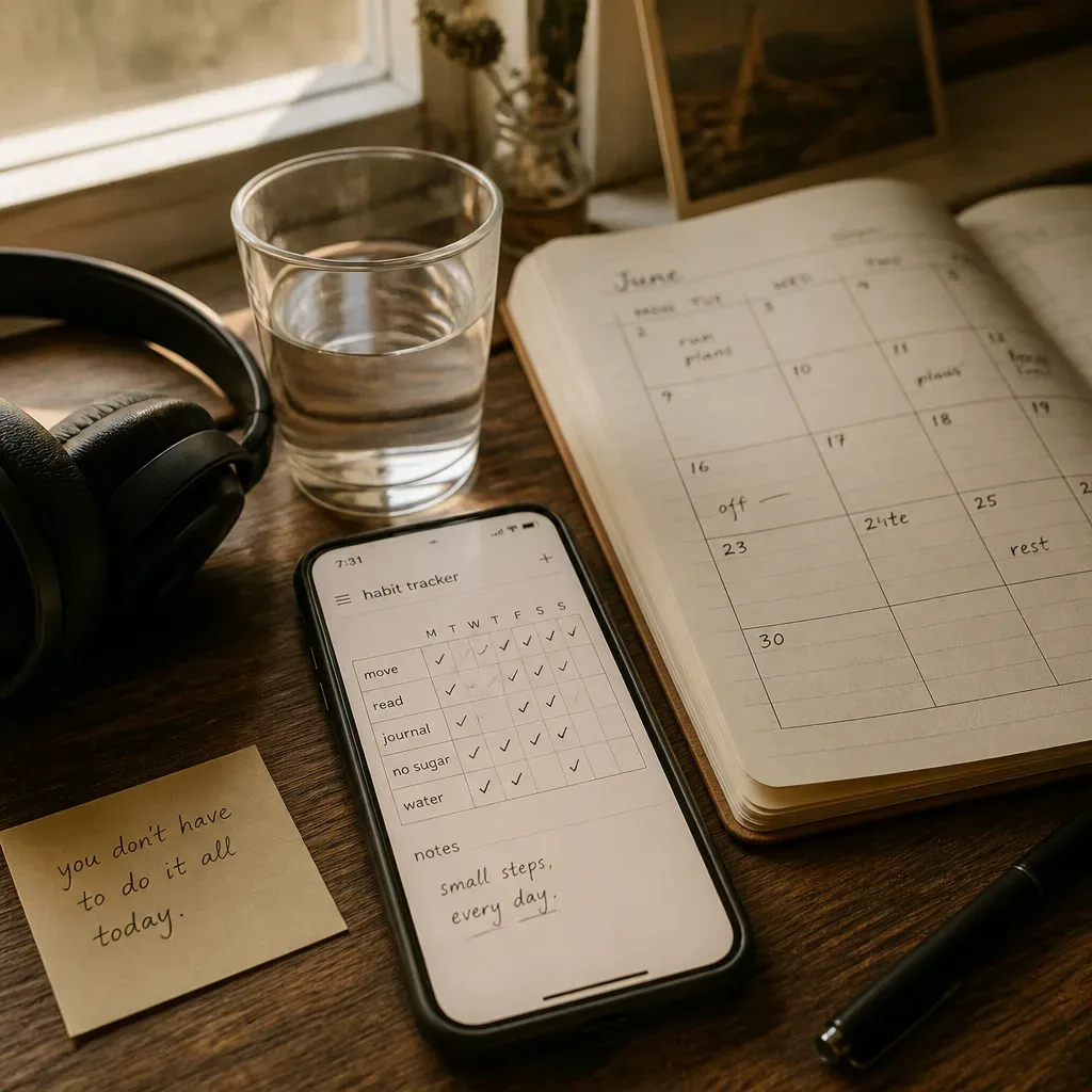 Pelacak mendengarkan sederhana di samping headphone dan kalender