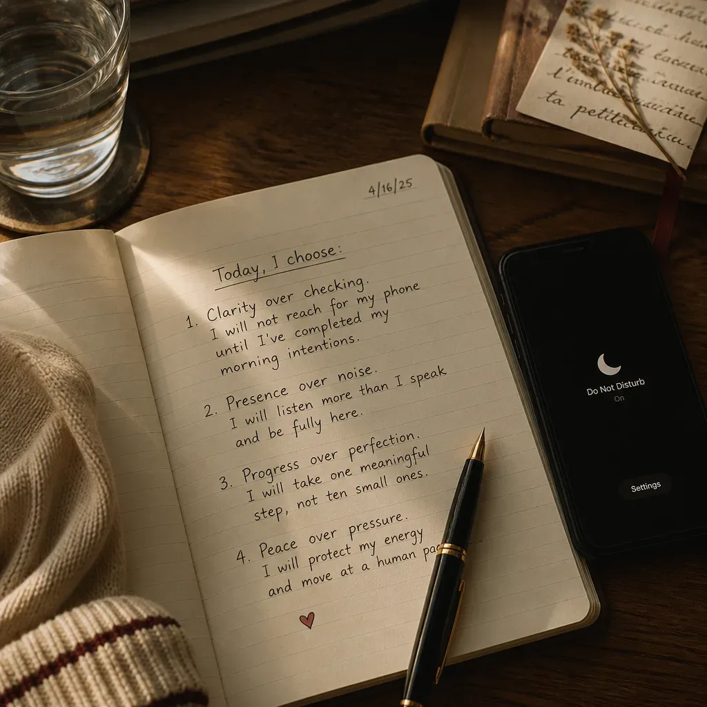 Handwritten intention beside a silent phone