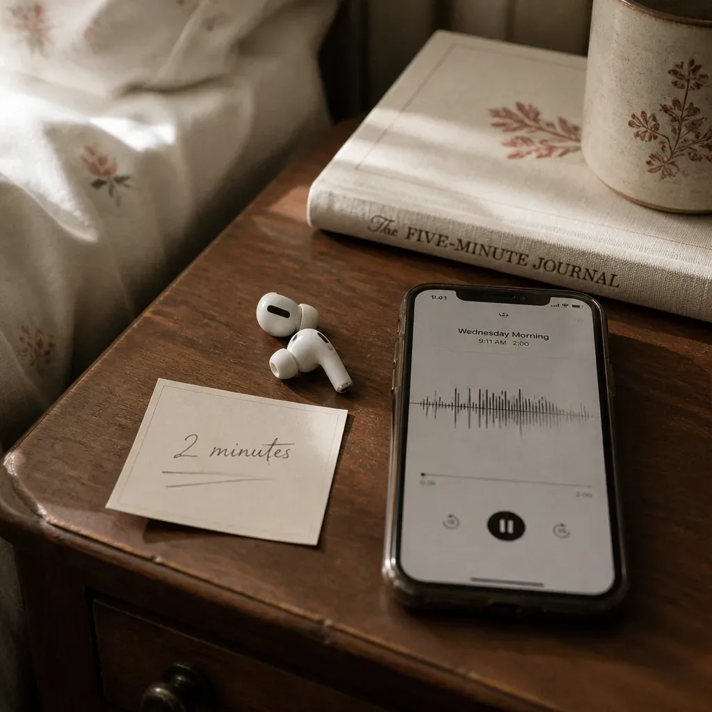 Earbuds and phone ready for a short practice