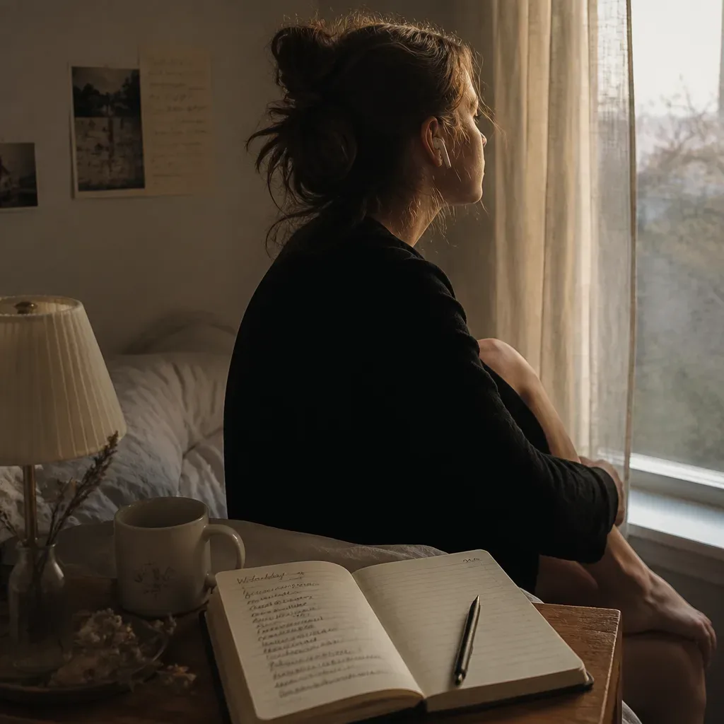 Person listening to audio before sunrise