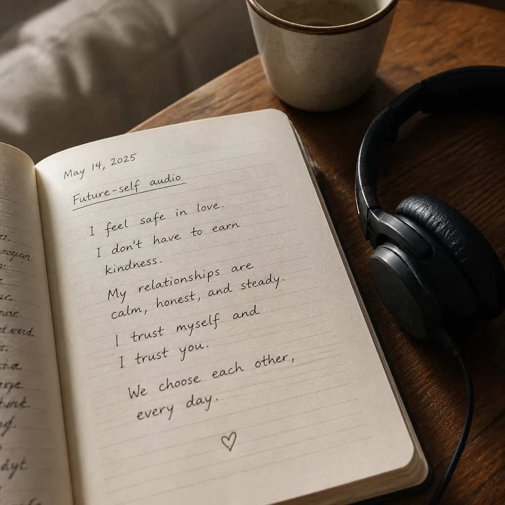 Notebook and headphones for future-self audio writing