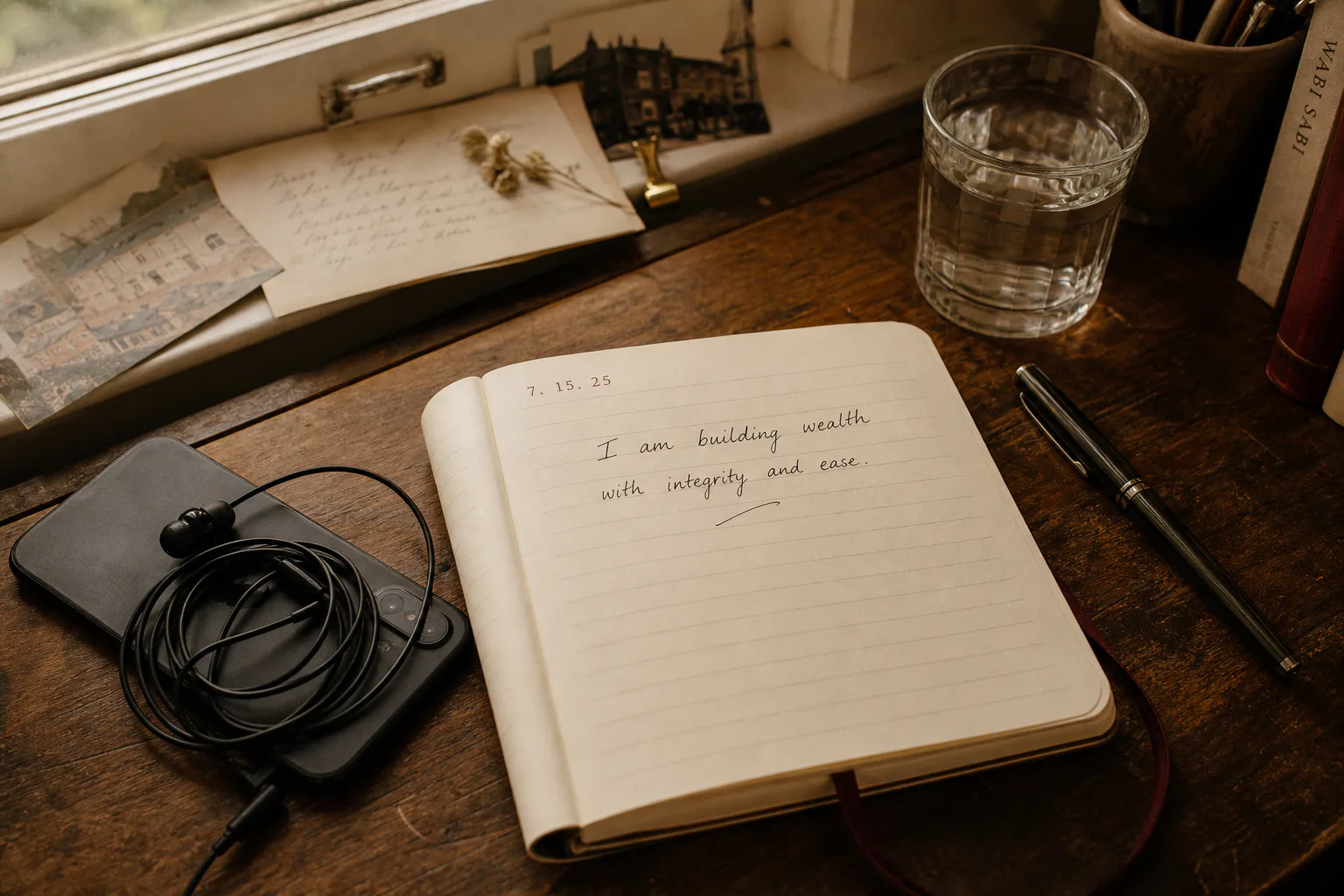 Phone and notebook beside a quiet morning window