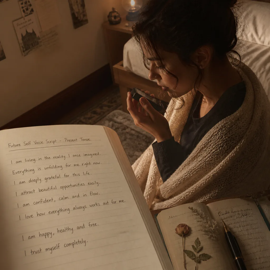 Person recording a quiet future-self voice note