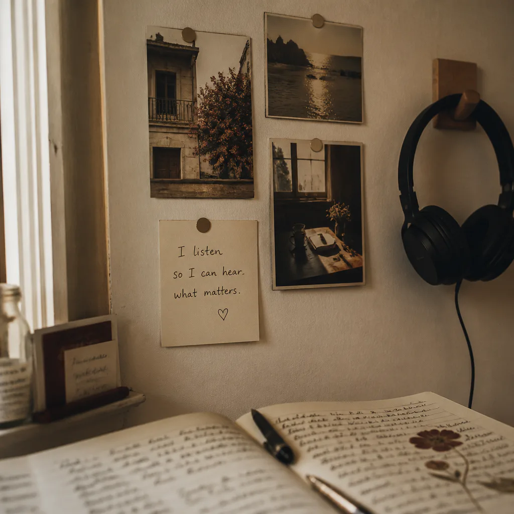 Small manifestation board with headphones nearby