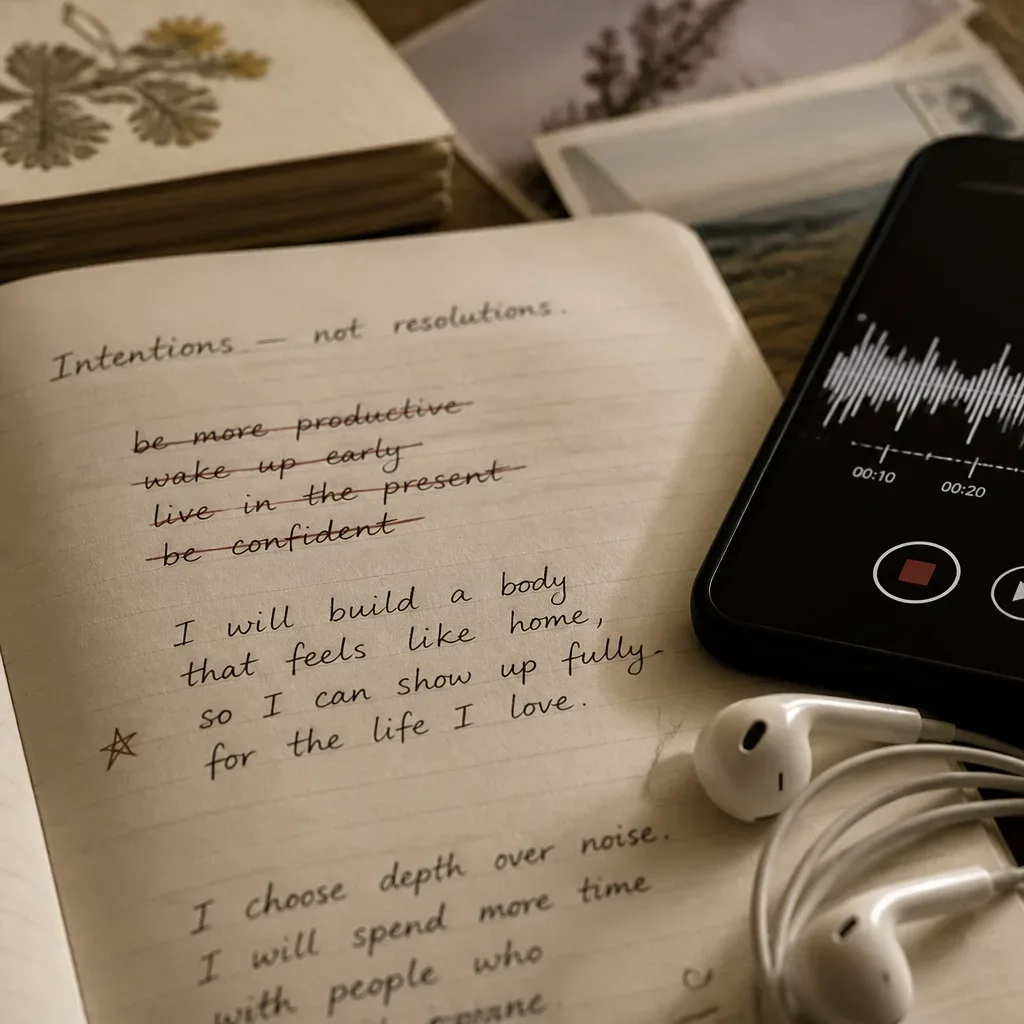 Notebook and phone shaping a personal intention