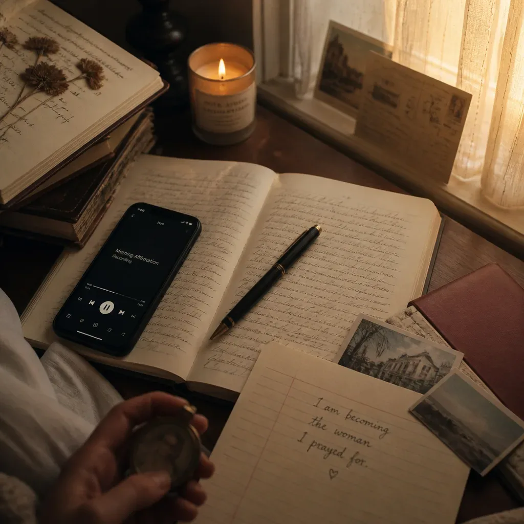 Phone playing audio beside chosen vision images