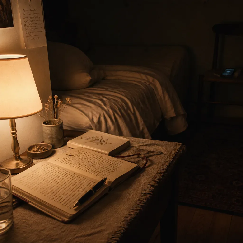 Dim bedroom with phone placed across the room