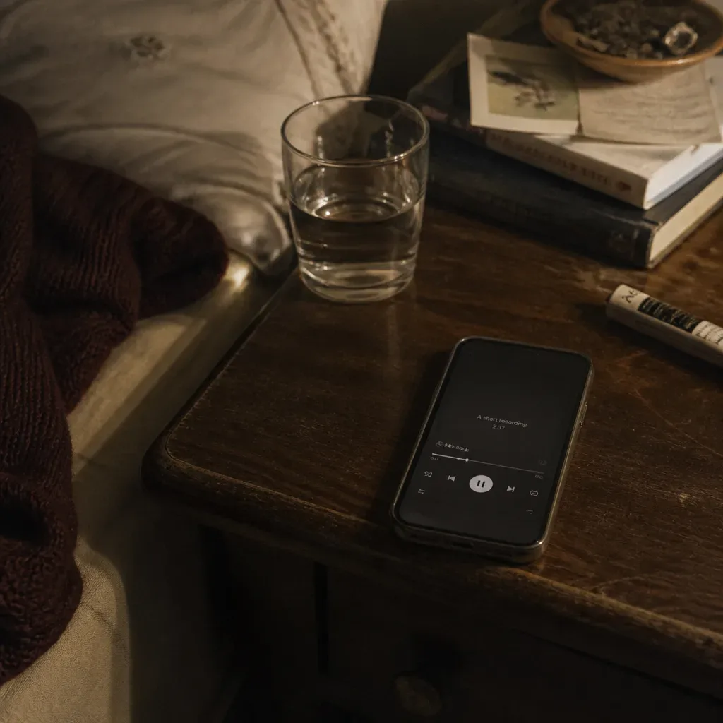 Phone playing Dream-Self audio beside a bed