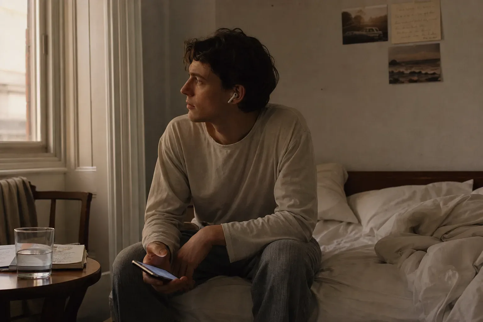 Person listening quietly before replying to a message