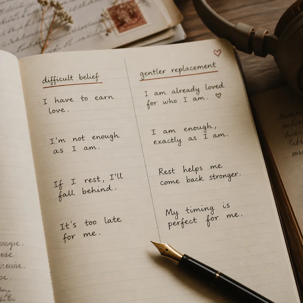 Notebook with gentler self worth phrases