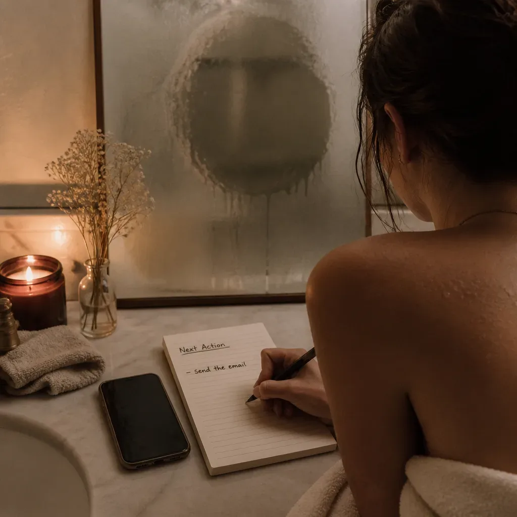 Writing one action after shower meditation