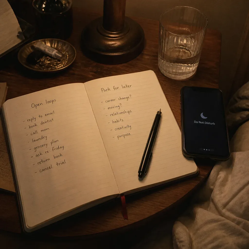 Notebook list beside phone on Sunday night