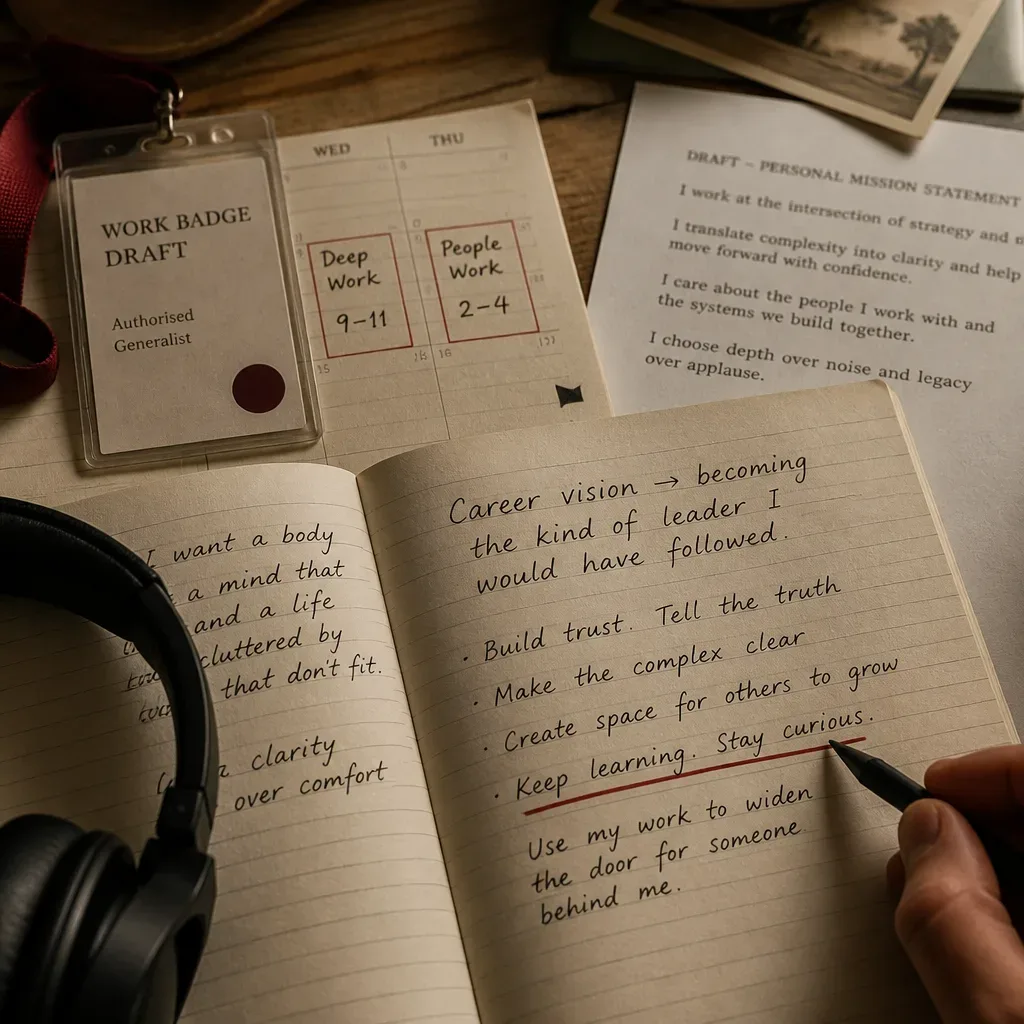 Career vision board notes beside headphones