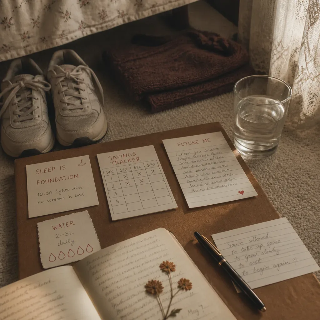 Gentle health board with shoes and notes
