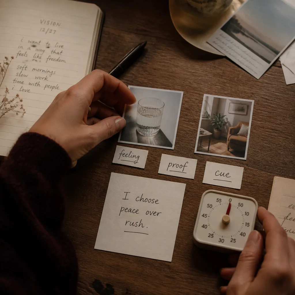 Hands sorting images by feeling proof and cue
