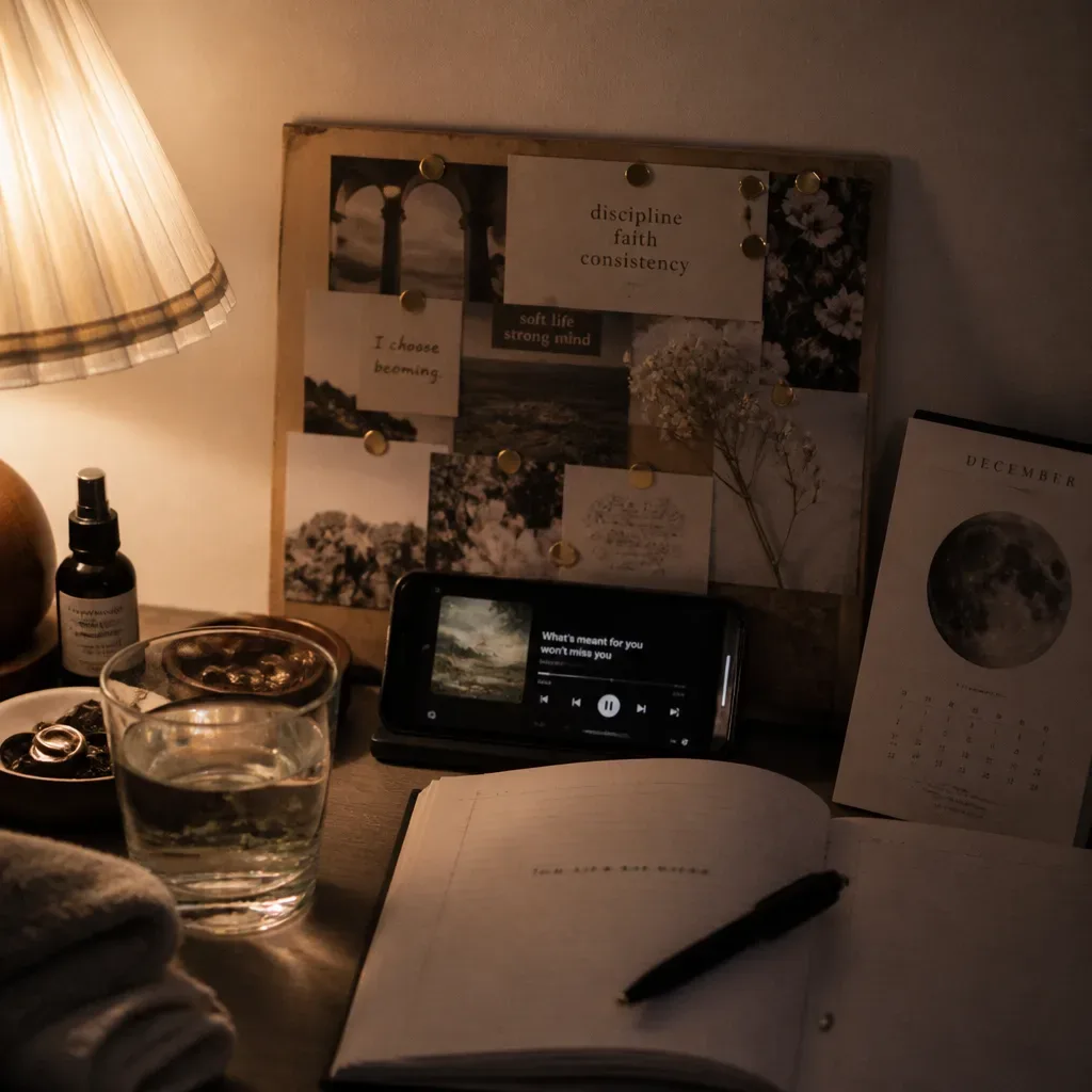 Bedside vision board with phone audio practice