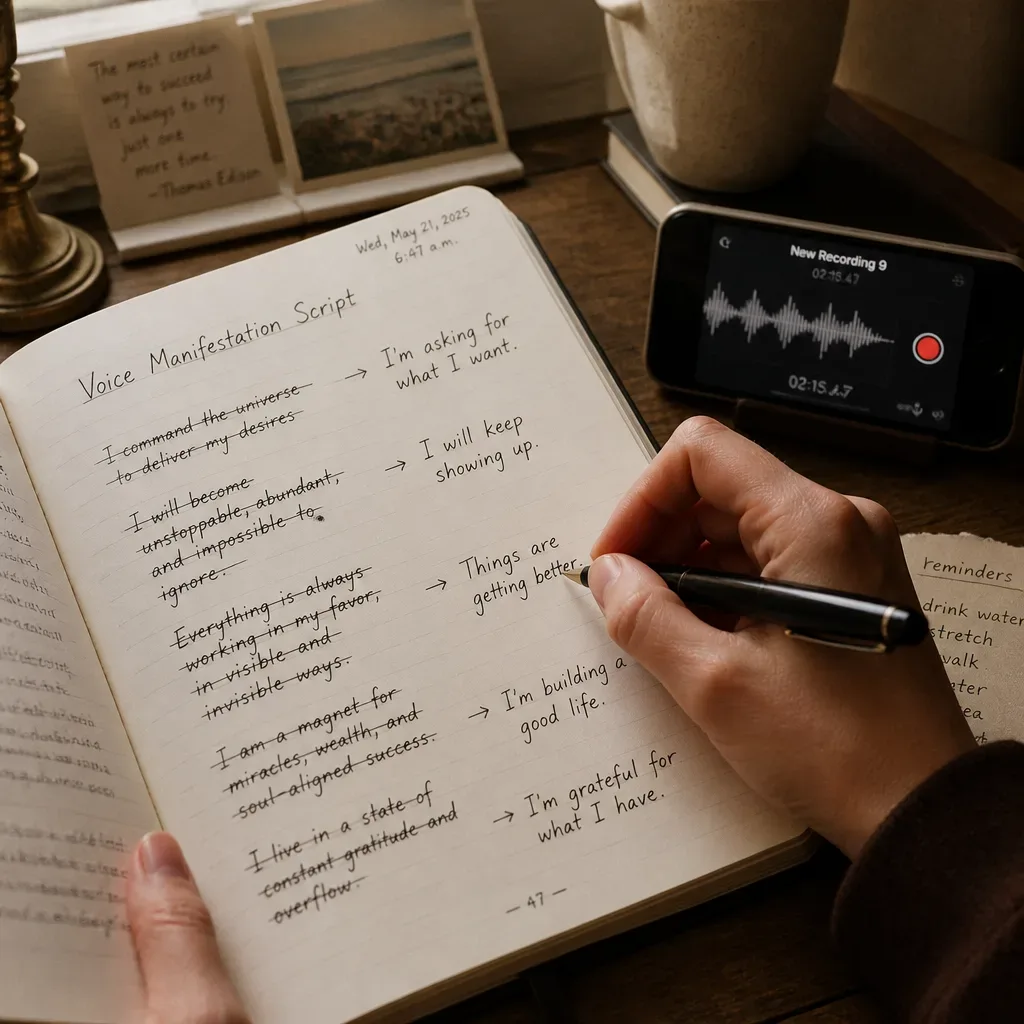 Hand editing a quiet voice manifestation script