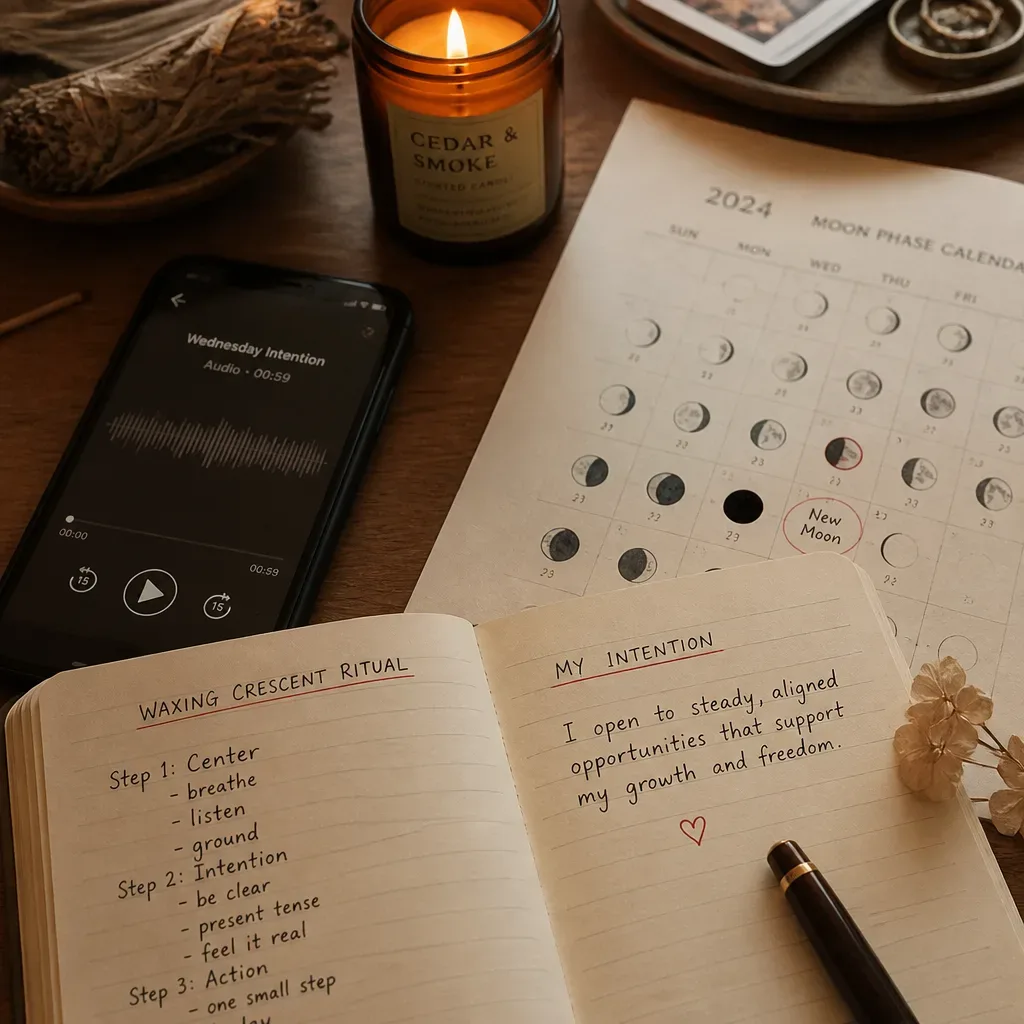 Notebook and audio player for crescent ritual